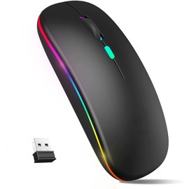 LED Mouse Inalámbrico Recargable, Fotgear Ratón Wireless 2.4G Ergonómico Wireless Ratón óptico Silencioso Click, con Receptor USB Adaptador, Ideal para Ordenadores Portátiles, Dispositivo Inteligentes