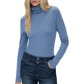 HOTOUCH Women's Turtleneck Long Sleeve Shirts High Stretchy Slim Pullover Tops Soft Thermal Mock Neck TopsNavy Blue XXL