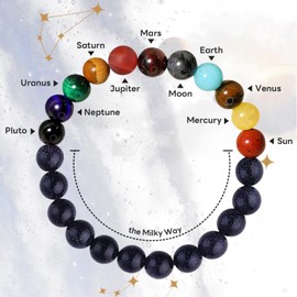BYETOCE The Eight Planets Bracelet Solar System Bead Bracelet Natural Stone Bangle Jewelry Adjustable Universe Galaxy Crystal Beaded Stretch Bracelet Stress Relief Gifts For Women Men