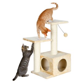 TRIXIE Valencia Scratching Post with Condo, Two Platforms, Dangling Cat Toy, Beige