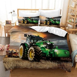 CXYXHW Tractor Bed Linen Set, 3D Print Tractor Pattern Children's Bed Linen, Microfibre Duvet Covers 3-Piece with Zip Closure, for Children, Teenagers, Boys (Tractor 1, 200 x 200 cm)