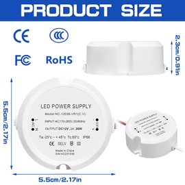 KUWUNG LED Transformer 12 V 36 W 3 A, LED Power Supply Transformer 230 V to 12 V, AC to DC Switching Low Voltage Transformer, No Flicker, No Noise, IP66 Mini Ultra Thin LED Driver Constant Voltage for