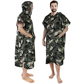 SUN CUBE - Bata cambiadora estilo poncho con capucha para surf, toalla cambiadora de microfibra gruesa de secado rápido para surf, playa, natación, deportes al aire libre, verde camuflaje (Camo Green)