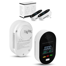 2 Pcs Plug-in Carbon Monoxide Detector, 3-in-1 CO Detector with Temperature and Humidity Measurement, Carbon Monoxide Alarm with High Definition LCD Display Sound and Light Alarms