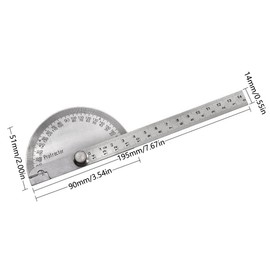 1Pcs Stainless Steel 0-180° Degree Protractor, Angle Gauges Arm Measuring Ruler Tool with 140mm Ruler, Engineer Protractor Gauge for Painting Drawing, Hollow