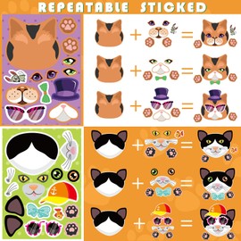 24 Sheets Cats Make a Face Stickers Make You Own Cats Stickers Animal Stickers for Kids, Birthday Gift Party Favors Supplies Teacher Art Craft, Games School Activity Reward