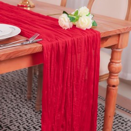 Snowkingdom Snowkingdom 13Ft Red Cheesecloth Table Runner, 160inch Long Cheese Cloth Boho Gauze Runner for Wedding Bridal Baby Shower Birthday Sheer Table Decorations