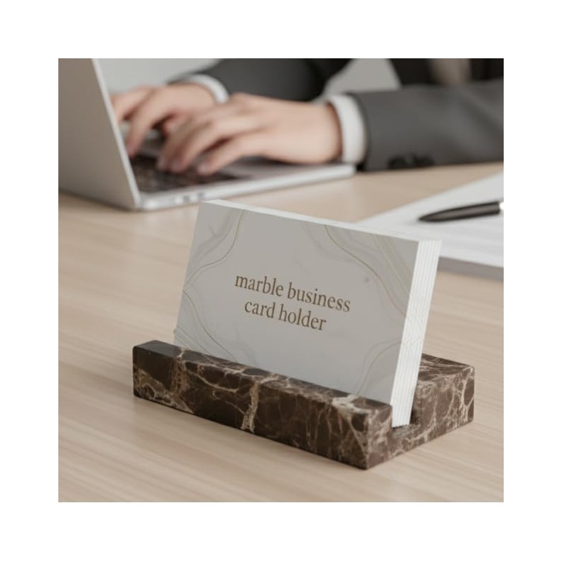 NAVISSORY Marble Business Card Holder for Desk, Brown Card Display
