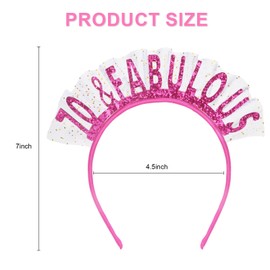 Semato Hot Pink 70th Birthday Headband with Veil Birthday Crown for Women