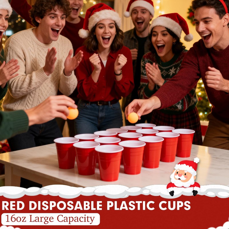 Dualshine 100 Pack Red Plastic Cups 16 oz, Disposable Cups