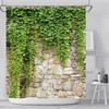 Spring Scenery Shower Curtains Set Green Leaves Plant Vine Stone