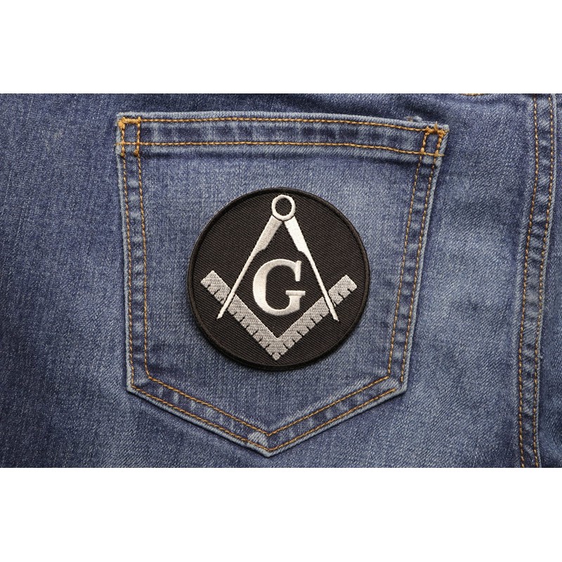 Mason Symbol Black White Patch - 3 inch. Embroidered Iron