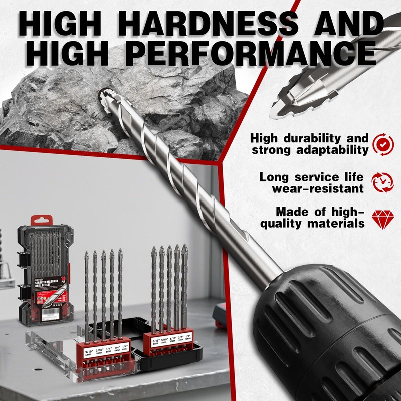 6 Inch (152mm) Extra-Length Serrated Masonry Drill Bit Set -