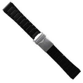 23mm Black Polyurethane Rubber Link Bracelet Watch Band Luminox 3050 3950 Navy Seal COLORMARK (Black with Brush Buckle)