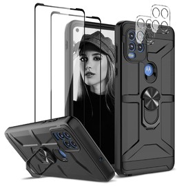Jeylly for Moto G Stylus 5G Case with Screen Protector and Camera Lens Protector, Military Grade Heavy Duty Shockproof Moto G Stylus 5G 2021 Case with Ring Kickstand Support Magnetic Car Mount, Black