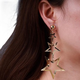 Aneneiceera Boho Star Drop Earrings Tassel Star Earrings Gold Triple Star Dangle Earrings Big Meteor Lucky Star Pentagram Dangle Earrings Punk Statement Hollow Star Earrings for Women and Girls