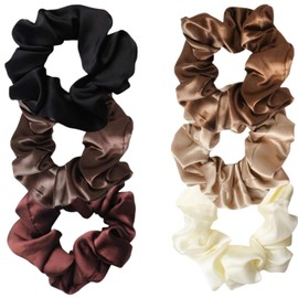 6 Pack Satin Hair Scrunchies, Softer Than Silk Scrunchies for Hair, Satin Scrunchies for Girls & Stylish Satin Hair Ties for Women, Cute Satin Hair Scrunchie for Styling