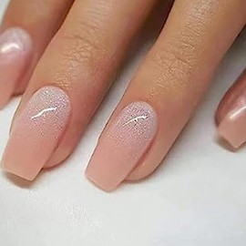 YoYoee Gradient Press on Nails Luxury Nude Nails Tips Medium Coffin False Nails Galaxy Acrylic Fake Nails for Women and Girls 24PCS