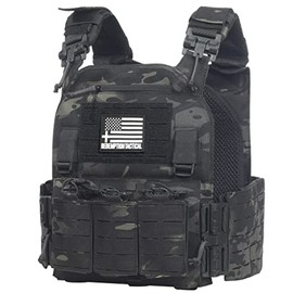 Crusader 2.0 Tactical Airsoft Vest with Side Cummerbund Pouches and mag Pouches (Black Multicam)