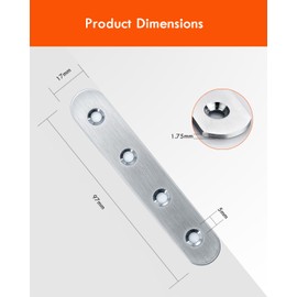 Gorffy Flat Connector, Pack of 20, 100 × 17 × 1.75 mm Flat Connector, Stainless Steel, Wood Connector, Perforated Plate, Metal Flat Angle for Connectors, Stainless Steel Silver Connection Plate, Flat