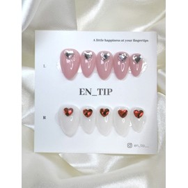 Simple Heart Pop Handmade Nail Tips - Short Square / 심플 하트 팝 수제네일팁 - 숏스퀘어