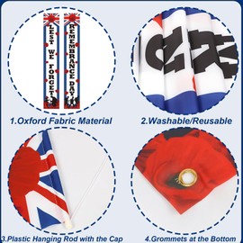 Remembrance Day Decorations Porch Banners – Lest We Forget Door Hanging Decor with Poppies & Soldier – Memorial Day & Poppy Day Outdoor Decoration for November 11 Armistice Tribute