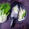 Microplane adjustable vegetable slicer with V-blade and julienne blade insert