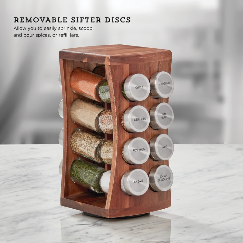 Kamenstein 16 Jar Hourglass Revolving Countertop Spice Rack with Spices
