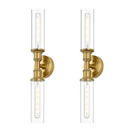 Ken & Ricky 23" Bathroom Sconces Set of 2, Brushed Gold Bathroom Vanity Light, Brass Wall Sconce with Clear Glass for Mirror Living Room Hallway Bedroom, KR3376-W-BG-2PK