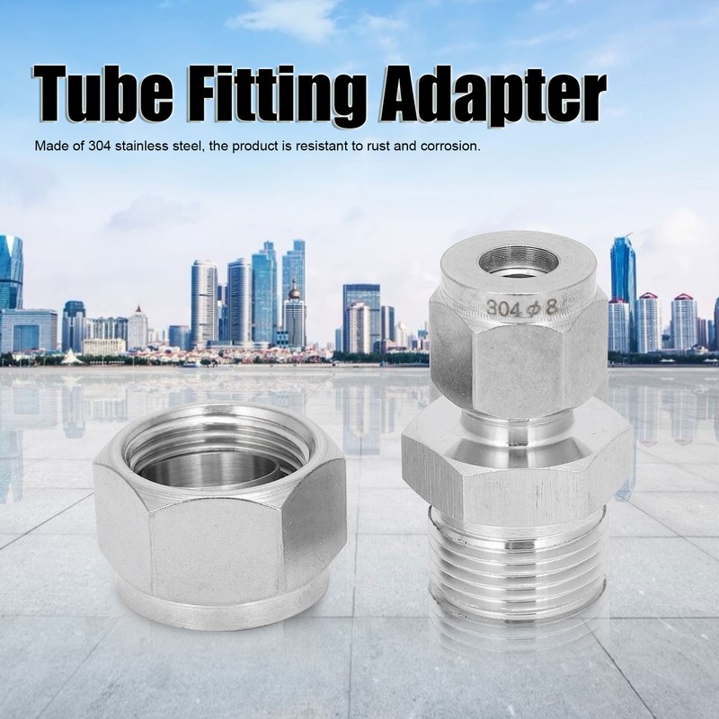 2pcs Compression Tube Fitting Adapter Stainless Steel Double Ferrule Joint
