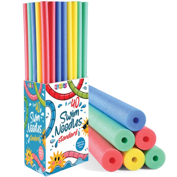Play22 Pool Noodles Foam 40 Pack - Soft Large Rainbow