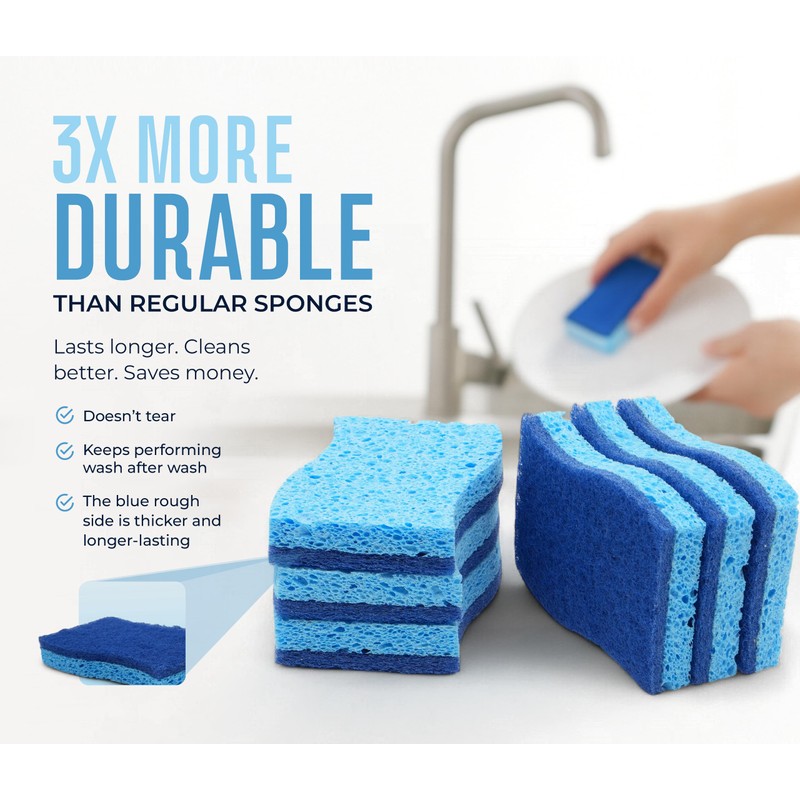 RSLIFE Blue Scrub Sponges Pack of 6 – Dual-Sided Kitchen