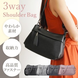 Haroi Women's 3-Way Shoulder Bag, Handbag, Crossbody Leather, Soft, Lamb Leather, Small, Lightweight, Large Capacity, Mini Shoulder Bag, Casual Bag, Commuter Bag, gray