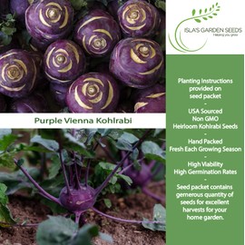 Purple Vienna Kohlrabi Seeds (Brassica oleracea var. gongylodes) – 300+ Non-GMO Heirloom Seeds by Isla’s Garden Seeds, Crisp & Mildly Sweet Bulbs,Fast-Growing & Nutritious,Perfect for Salads & Cooking