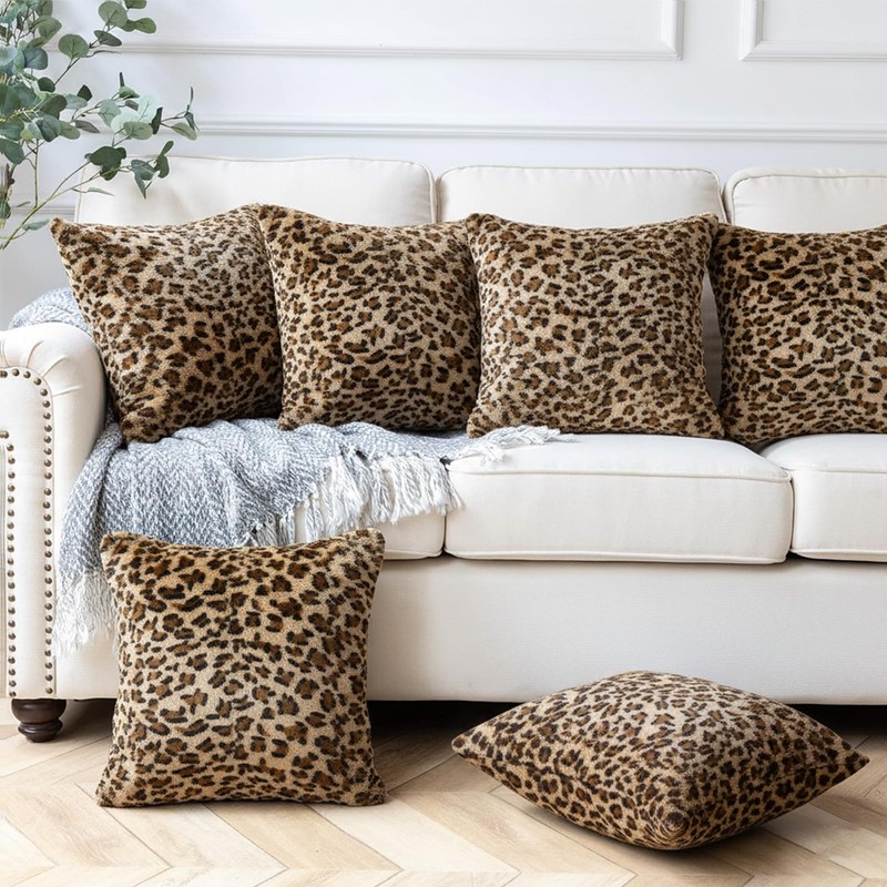 Hodeacc 6 Pack Leopard Printed Series Pillow Covers,Soft Plush Animal