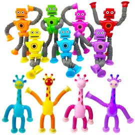 YAHAZORR Strong Suction Pop Tube Fidget Tubes Robot Giraffe Toy Sensory Toys 11 Pack,Telescopic Suction Cup Robotics Animal Toy Creative Learning Toy for Kids Travel Classroom Toys Party Favors Toys