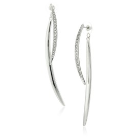 GUESS "Basic" Silver Curved Stick Front to Back Linear Drop Earrings