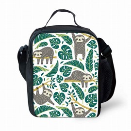 Amzbeauty Cute Sloth Print Lunch Bag for School Kids Boys Girls Small Lunch Box Insulated Lunch Container with Adjustable & Removable Tote Bag