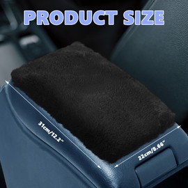 Wogomz Furry Car Armrest Cover, Soft Rabbit Fur Auto Center Console Cover, Fluffy Car Armrest Seat Box Cover Protector, Universal Middle Console Pad Decoration Car Accessories (Black)