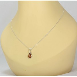 LIGURIUS NATURAL BALTIC AMBER STERLING SILVER 925 NECKLACE with Cognac Pendant Gemstone and Adjustable Silver Snake Chain - Women's Jewelry Gift Set (45cm - 50cm)