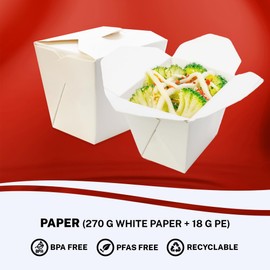 Klex 32 oz Chinese Noodle Take Out Boxes - Plain White To-Go Box Food Containers, 450 Count