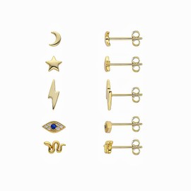 Hypoallergenic Women's Gold Stud Earrings Men's Flat Stud Earrings Small 14K Gold Studs Cartilage Stud Earrings Set Suitable for Multiple Piercings Jewellery Ladies Gift