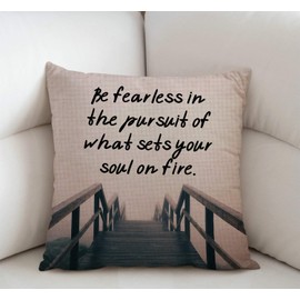 Swono Inspirational Quote Throw Pillow Case Funny Quotes Cushion Cover Cotton Linen 18 x 18 Inch Be Fearless in The Pursuit of What Sets Your Soul On Fire