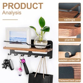 JiangLin Wooden Key Holder with Shelf, Decorative Key Holder, Wall Key Rack with 7 Key Hooks, Wooden Key Rack for Entrance, Hallway, Living Room