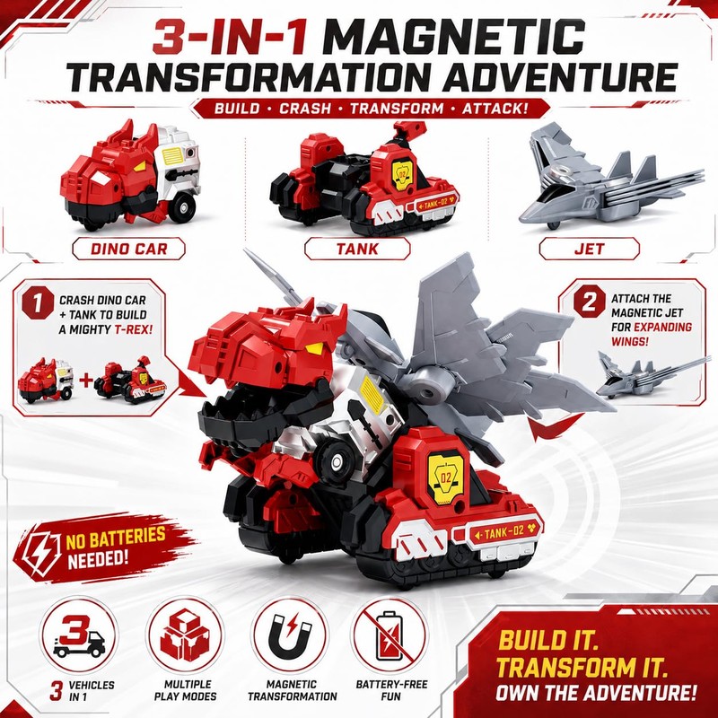 Dimoarch Collision Transforming Dinosaur Car Toys