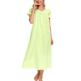 IZZY + TOBY Cotton Nightgowns for Women Long Lightweight Short Sleeves Ladies Soft Nightdress Pajamas, Fruit Green, Medium