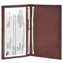 Leatherboss Genuine Leather Slim Checkbook Cover Holder for men women, Dark Brown