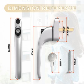 Bwintech 1 Pcs in-Line Satin Chrome UPVC Zinc Alloy Window Handle, 43mm Spindle for Indoor and Outdoor UPVC Window