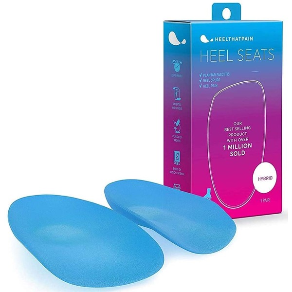 Heel That Pain Plantar Fasciitis Insoles | Heel Seats Foot Orthotic Inserts, Heel Cups for Heel Pain and Spurs | Patented, Clinically Proven, 100% Guaranteed (Light Blue Hybrid, Medium)