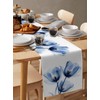 Floral Table Runner Blue Tulip Ray Flower Cotton Linen Table